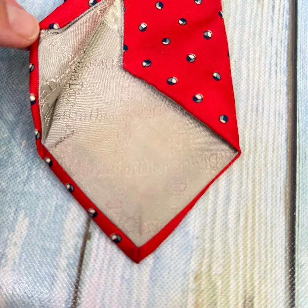Christian Dior Red White Blue Mens Necktie Floral Silk Made in Italy USA Vintage